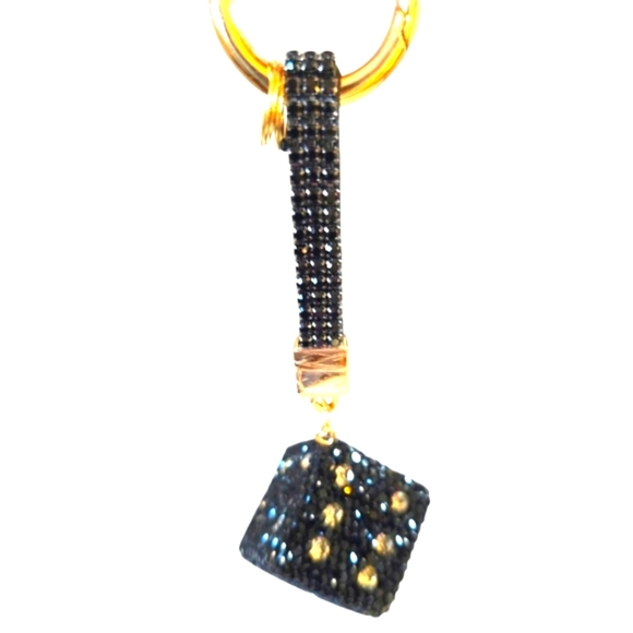 Sold Out! Black & Gold Rhinestone Large Dice Purse Charm or Keyring - Picture 3 of 3